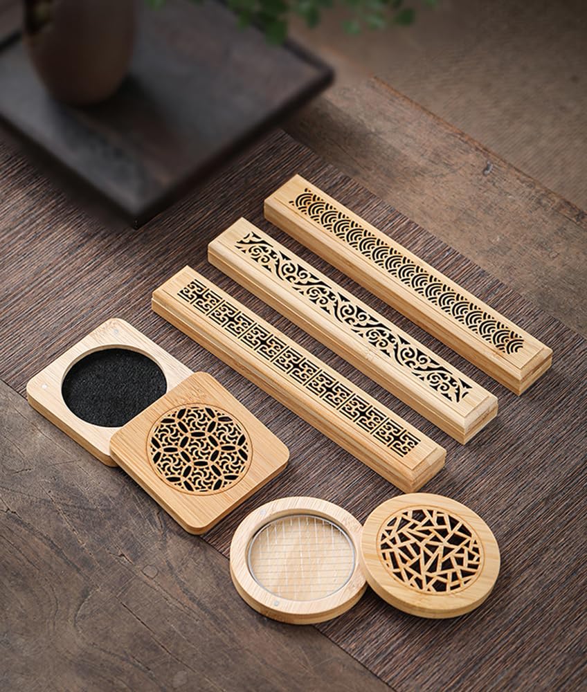 Cedar Eight Horizontal Incense Holder, Stylish Japanese Retro Style, Cute Interior Decor, Incense Stick Holder (Wave Pattern)