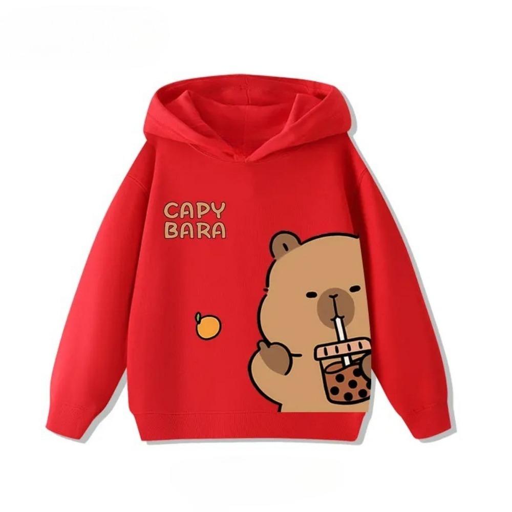 Cartoon Cute Capybara Print Children's Hooded Hoodies Sweatshirt Casual Fashion Boy Girl Clothes Kid Fleece Pullover Autumn