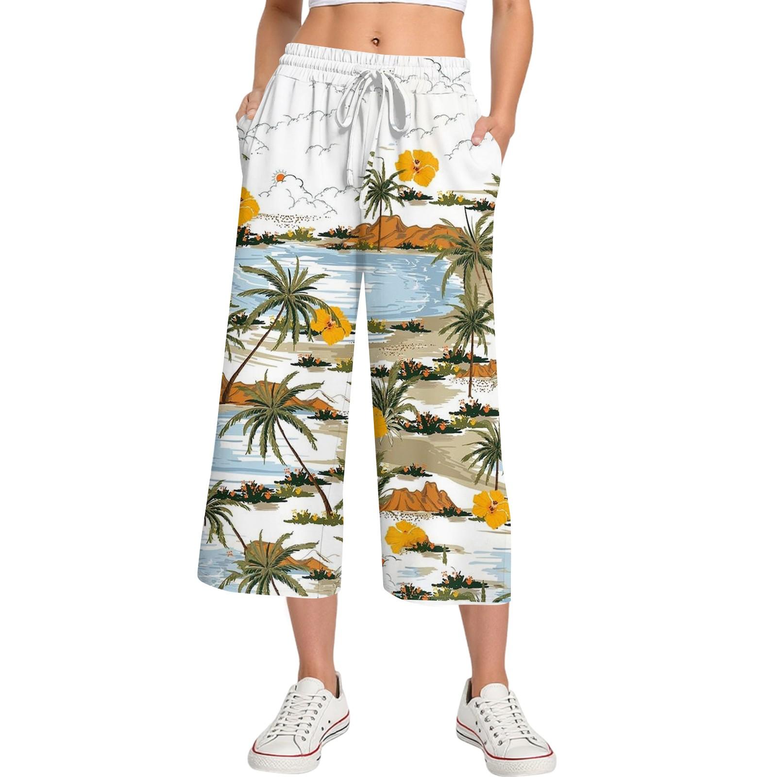 

Женские летние повседневные спортивные брюки с высокой талией и принтом, укороченные брюки свободного покроя XXL