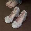 Women's High-Heeled Shoes Everyday French-Style Dresses Niche Evening Looks Mary Jane Shoes White Wedding Shoes, Chunky Heels, Versatile Styles