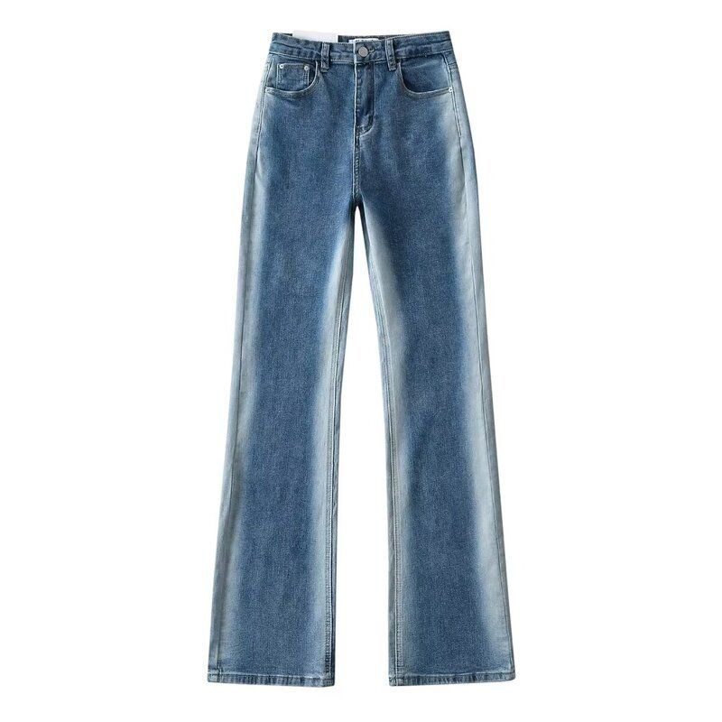 Fashion Style 2023 New Arrival Women's Clothing Casual Slim Looking Easiest for Match Stretch Gradient Washed Micro-Pull Denim Mop Trousers