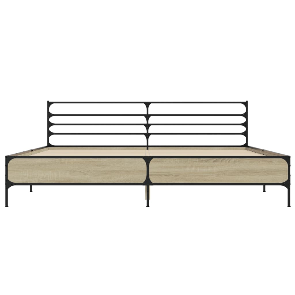 Bed Frame Sonoma Oak 200x200 cm Engineered Wood and Metal