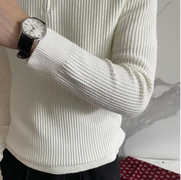 Men's Autumn/Winter Half-Zip Ribbed Knit Polo Sweater