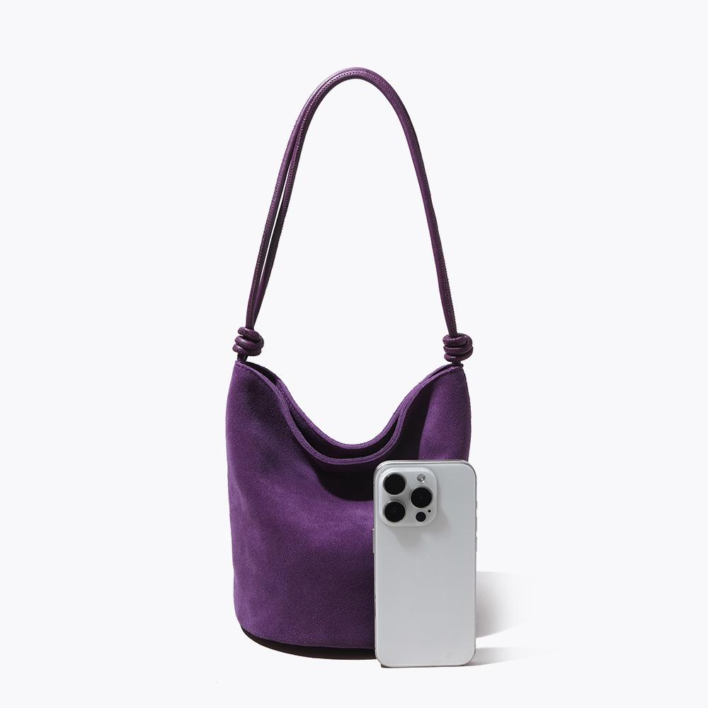 High-Mercerized Matte Cowhide Drawstring Bucket Bag - Retro Commuter Style Genuine Leather Women's Handbag with Large Capacity