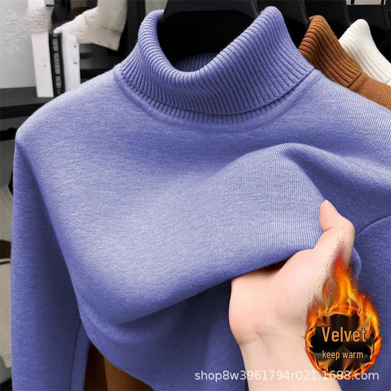 Men's Plus Size High Neck Velvet-Lined Winter Wool Base Layer Sweater