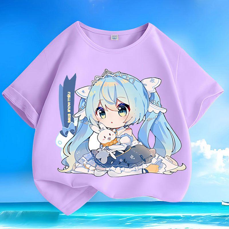 Roztomilá trička Hatsune Miku pro děti, volná trička pro kluky a holky, letní