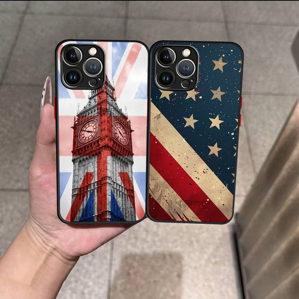 USA & UK Flaggen Hülle Für iPhone X XR XS 11 12 13 14 15 16 pro MAX mini Handyhülle Matt stoßfest