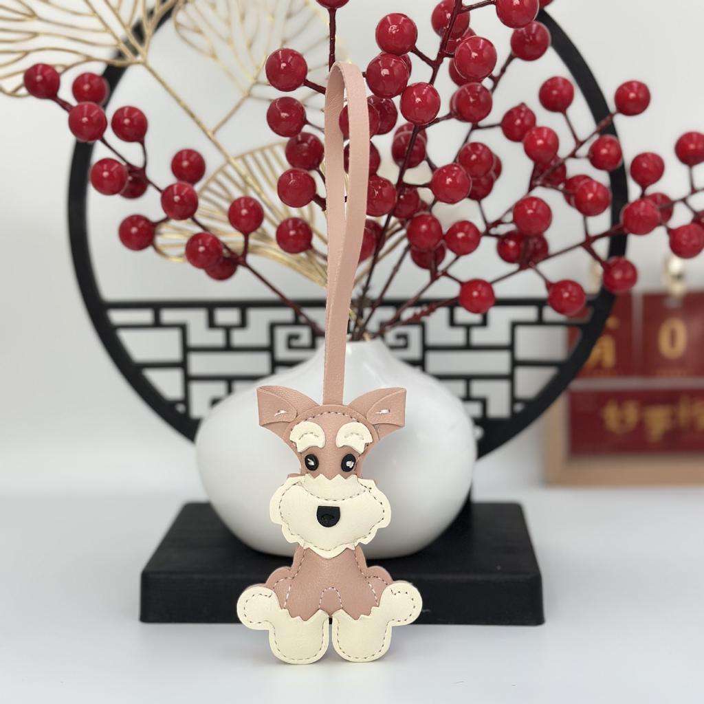 PU leather Schnauzer dog pendant cartoon bag keychain creative pet accessories fashion car pendant