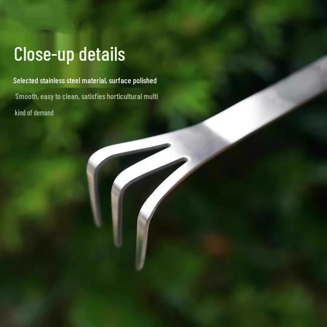 Stainless Steel Three-Pronged Bonsai Rake for Soil Loosening & Garden Planting
