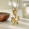 Love Heart/Bowknot Adjustable Necklace Stainless Steel Layering Jewelry for Women Elegant Everyday Gift