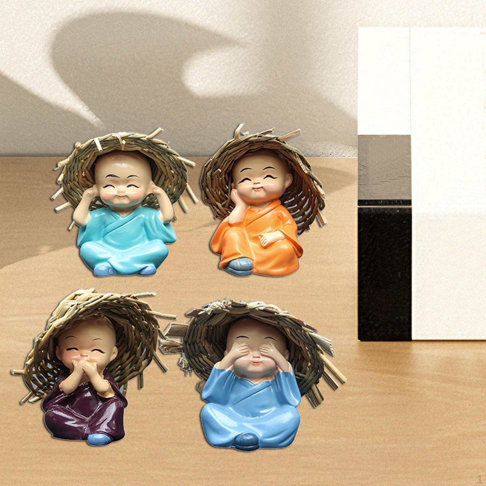 

4 шт., статуи кунг-фу для мальчиков, китайские фигурки Будды, милый гонг для домашнего декора автомобиля 6cm_Four No Postures