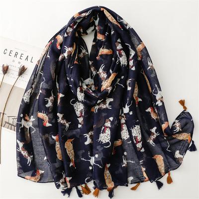 Fresh Cartoon Clothing With Cotton And Linen Feel Scarf Spotted Dog Animal Scarves Travel Sunscreen Shawl 90X180Cm