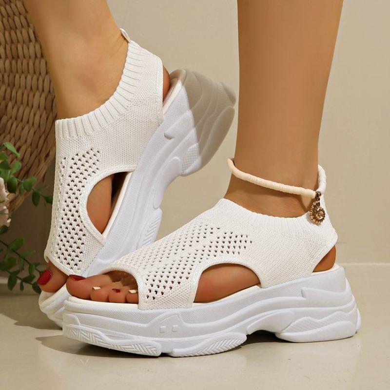 Fashion 2025 New Women Sandals High Heel Flying Weave Slope Heel Thick Sole Women Sandals Summer Fish-mouth Knitted Sports Shoes Women