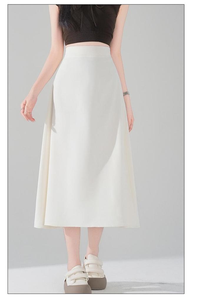 Plus Size Korean Style Slimming Black Skirt - Thin Material, Versatile, Solid Color, Spring/Summer