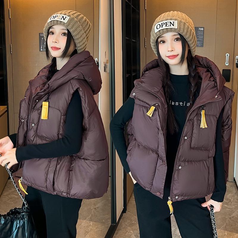 Hooded short cotton vest women's autumn and winter sleeveless jacket top vest batch