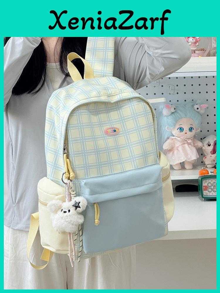 Trendy Plaid Pattern Girls Backpack With Fabric And Spacious Capacity