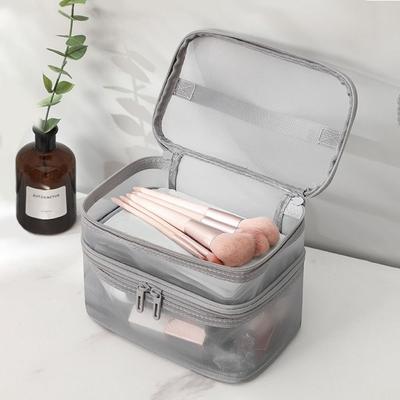 Zipper Mesh Cosmetic Bags Transparent Handbag Double-layer Storage Bag Cosmetic Case Large Capacity Perspective Makeup Bag Women