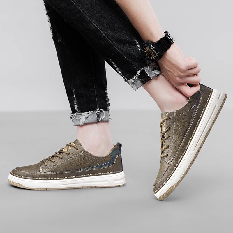 Men's Summer Cowhide Round Toe Breathable Leather Sneakers