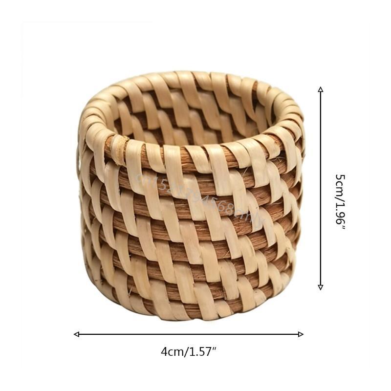 Handmade Braided Rattan Napkin Buckles Napkin Rings Natural for Dining Table 6XDE