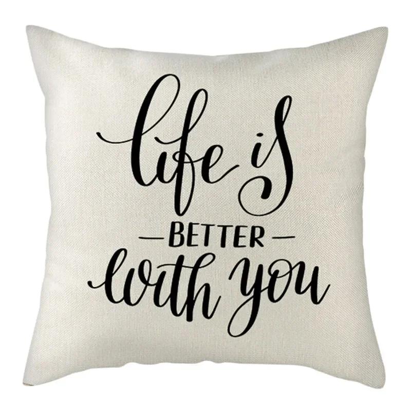 Black, White, Red, Romantic Words Double-Sided Printed Pillow Cover Short Plush Suitable Living Rooms Sofas Throw Cushion Cover