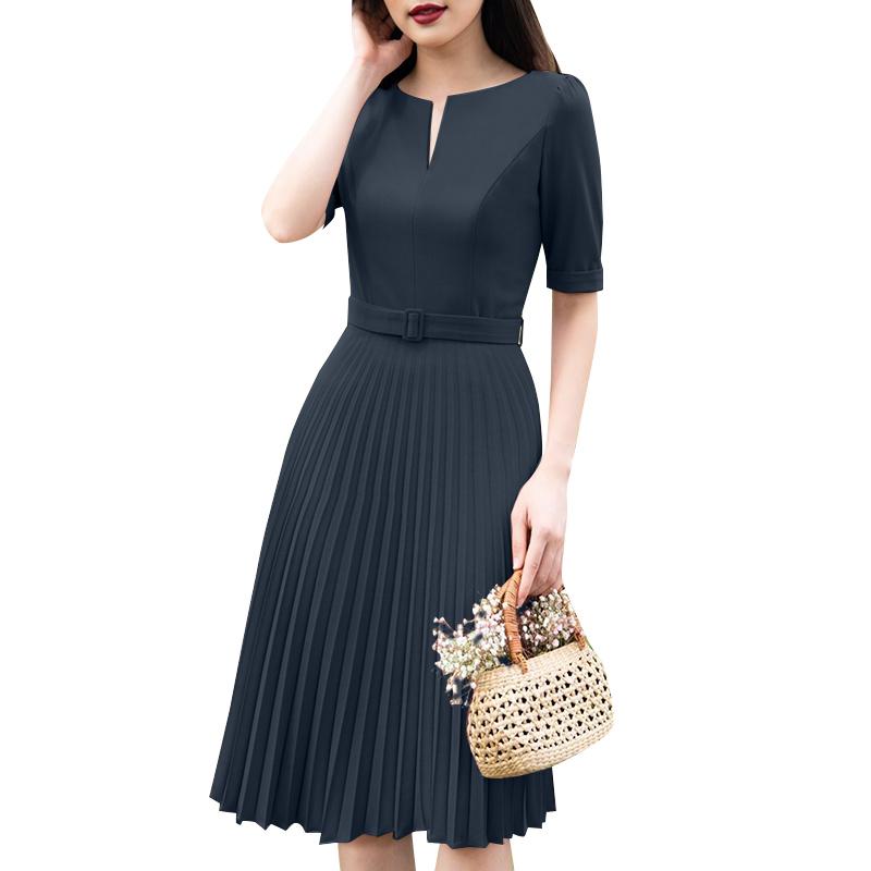 

ZANZEA Женское повседневное летнее платье с круглым вырезом и короткими рукавами, плиссированное 4XL тёмно-синий