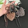 Retro Leopard Y2K Korean Heart Shaped Plush Keychain Pendants Women Charm Bag Pendant Couple Key Ring Gift Key Jewelry