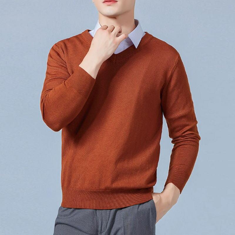 Soft Cashmere Sweater Men'S Clothing Autumn Winter Pullover Business Casual Bottom V-Neck Knitted Woolen Slim Fit Knitwear Male