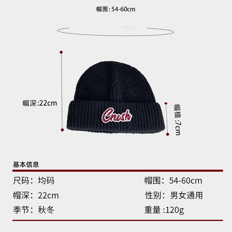 Letter-print knitted hat for women, winter Korean version, thickened, warm, ear-protecting, cold weather hat, versatile for couples, large head