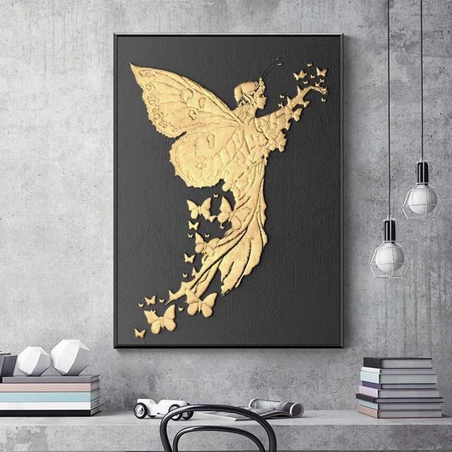 Nordic Retro Golden Angel Canvas Abstract Painting Home Decor Vintage Posters and Prints Wall Pictures Living Room No Frame