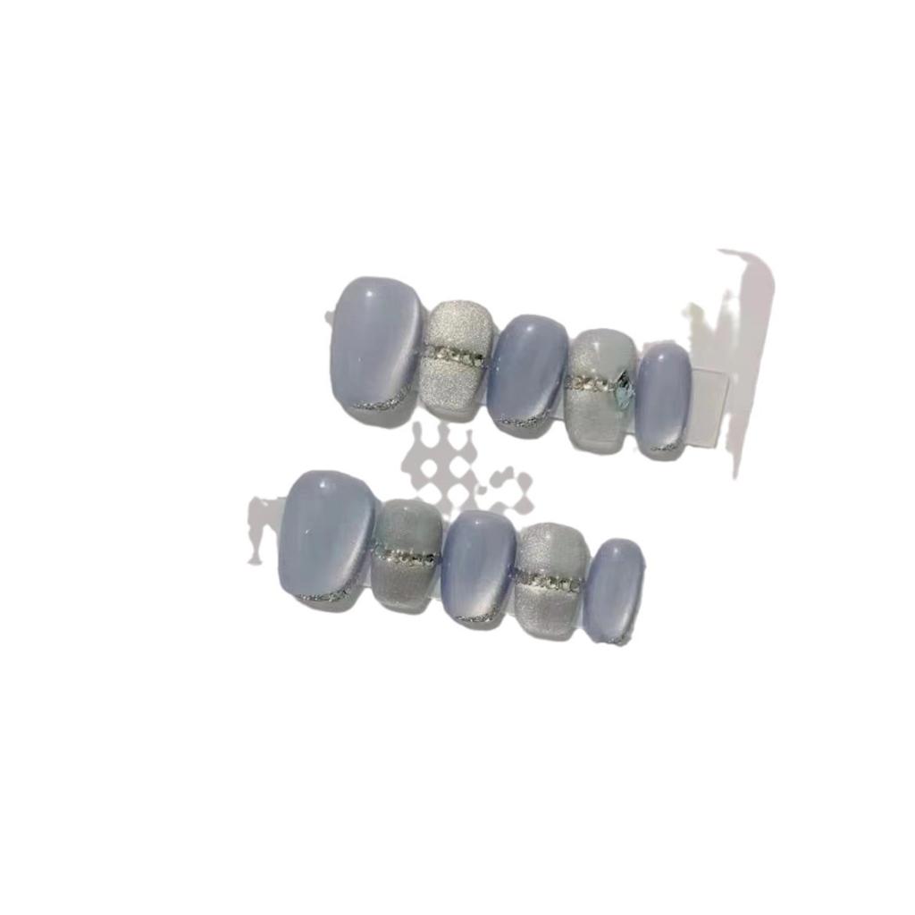 Pure Hand-made Phototherapy Nail Art Summer Ice Blue Wearable Nail Finished Product Reused Nail Art Patch To Show Whiteness