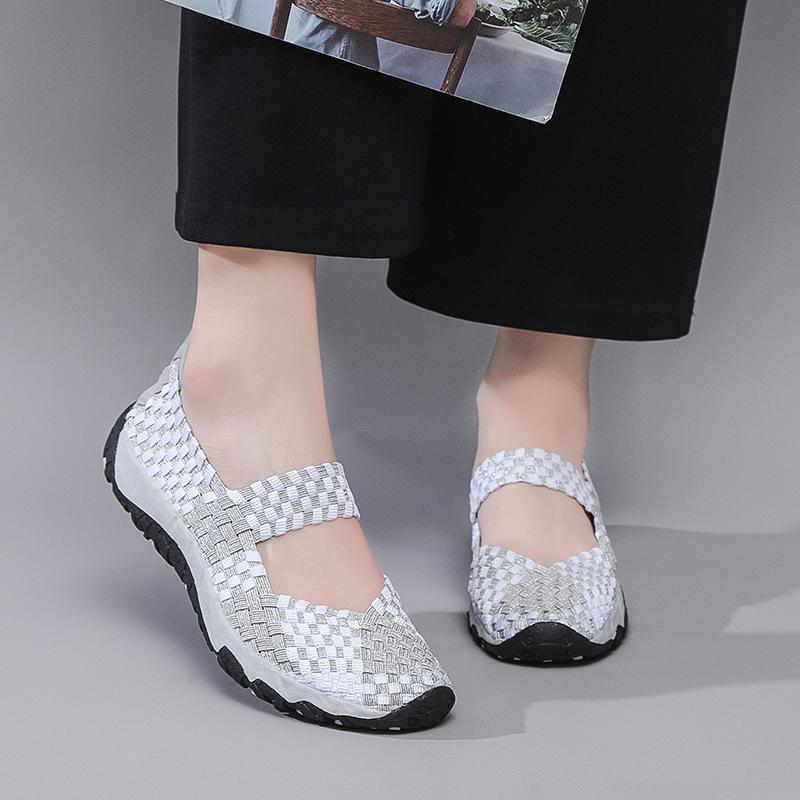 Versatile large-size women's shoes, women's little white shoes, casual trendy shoes, handwoven woven shoes, flat-bottomed breathable sandals, lazy