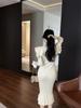 Autumn Winter Retro Ruffle Collar Knit Fishtail Dress