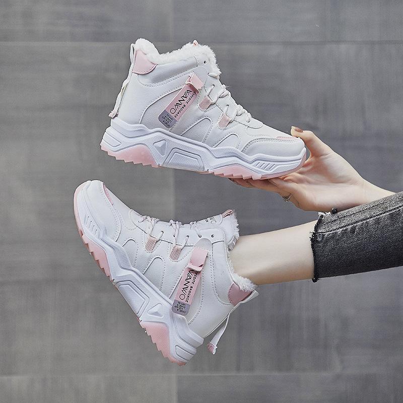 Μόδα Χειμώνας Γυναικείες Μπότες 2024 Νέα Μόδα Δέσιμο με Κορδόνια Αθλητικά Παπούτσια Κορεάτικα Γυναικεία Ψηλά Ζεστά Βαμβακερά casual Παπούτσια