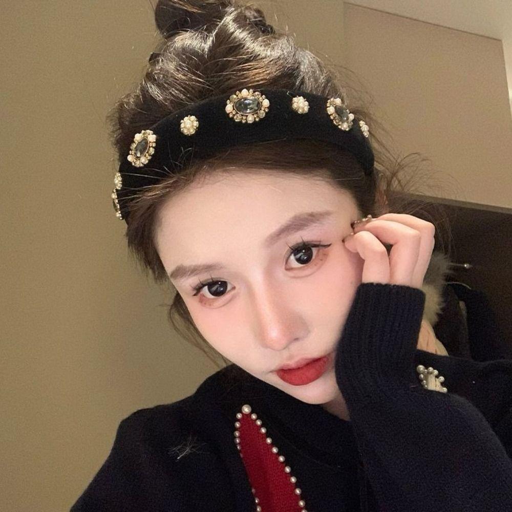 Pearl Diamond Velvet Headband Elegant Design Hair Hoops Advanced Rhinestone Headband  Korean Style