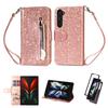 Suitable for Samsung Z Fold 5 Mobile Phone Leather Case Z Fold4 Glitter Zipper Wallet Insert Card Holder Protective Case
