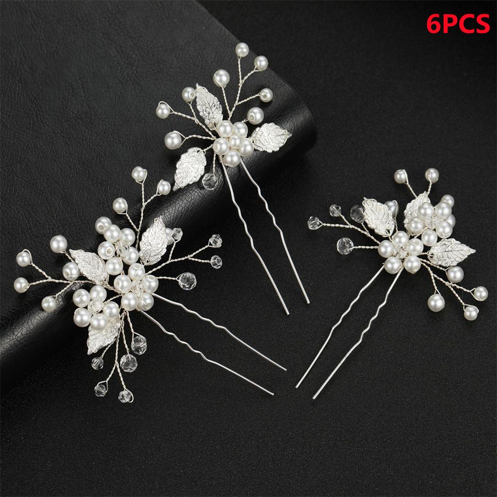 6PCS Bridal Wedding Hair Accessories Gold Color Leaf Hair Pins Clips for Women Jewelry Bride Headpiece Headwear Headdress Gifts