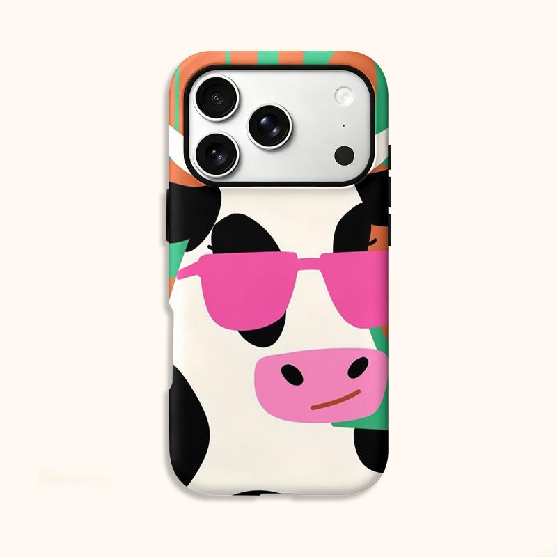 Funky Pop Cow Pink Sunglasses Colorful Abstract Pattern Film Aesthetic Protective Shockproof Bumper Case Cover For iPhone 14 15 16 Pro Max Plus