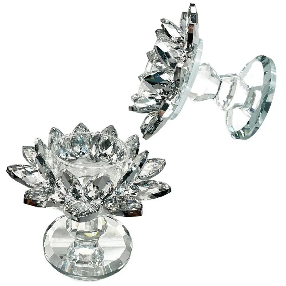 Heller Kristall-Lotuskandelaber Langlebig Elegant Klar Blume Teelichthalter Flacher Boden Anti-Rutsch Glas Kerzenständer Party