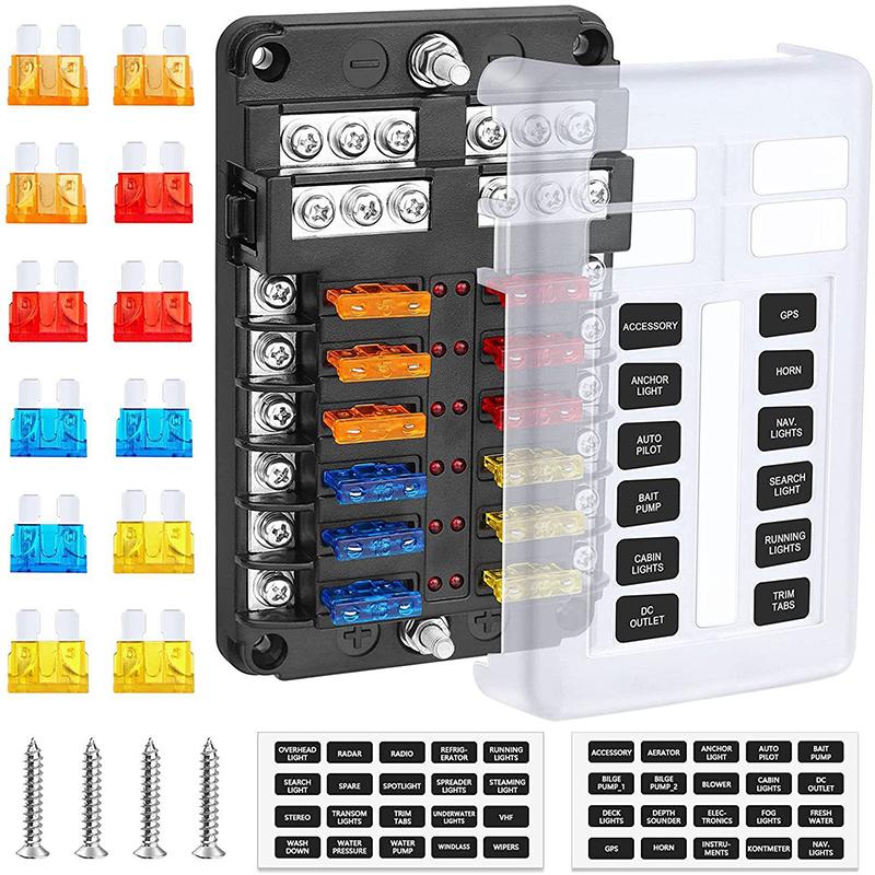 6/12 Way Blade Fuse 12-24V Car Boat Fuse Box Holder With Plastic Cover For Power Panel Board Camper Fuse1/2Pcs