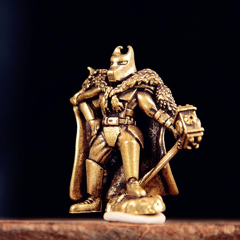 Solid Brass Figurine Warrior With Cloak Hammer Decorative Desktop Ornament European Style Collectible War Hammer
