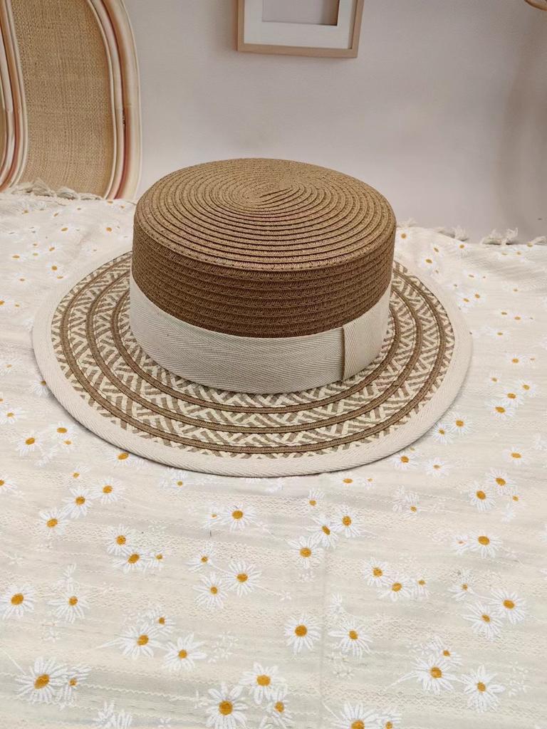 Dell Le European And American Retro Flat-Top Straw Hat Mixed Color Straw Top Hat Niche Fashion Summer Outing Sun Hat