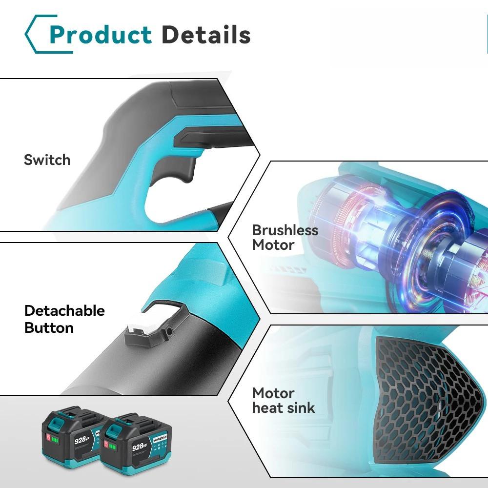 2000W High Power Electric Air Blower 21500RPM Cordless Portable Leaf Snow Blower Cleaner Sweeper Garden Power Tools