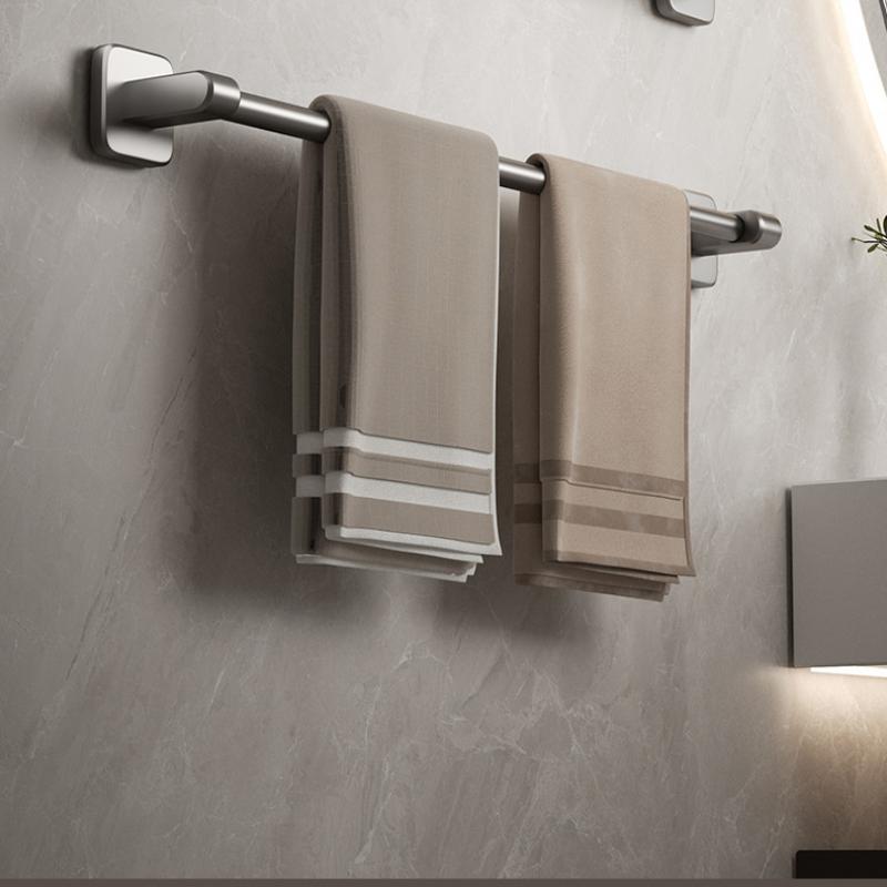 Two Layer Punch-Free Towels Holder Bar Bathroom Storage Rack Towel Rack Organizer Wall-Mounted Towel Shelf