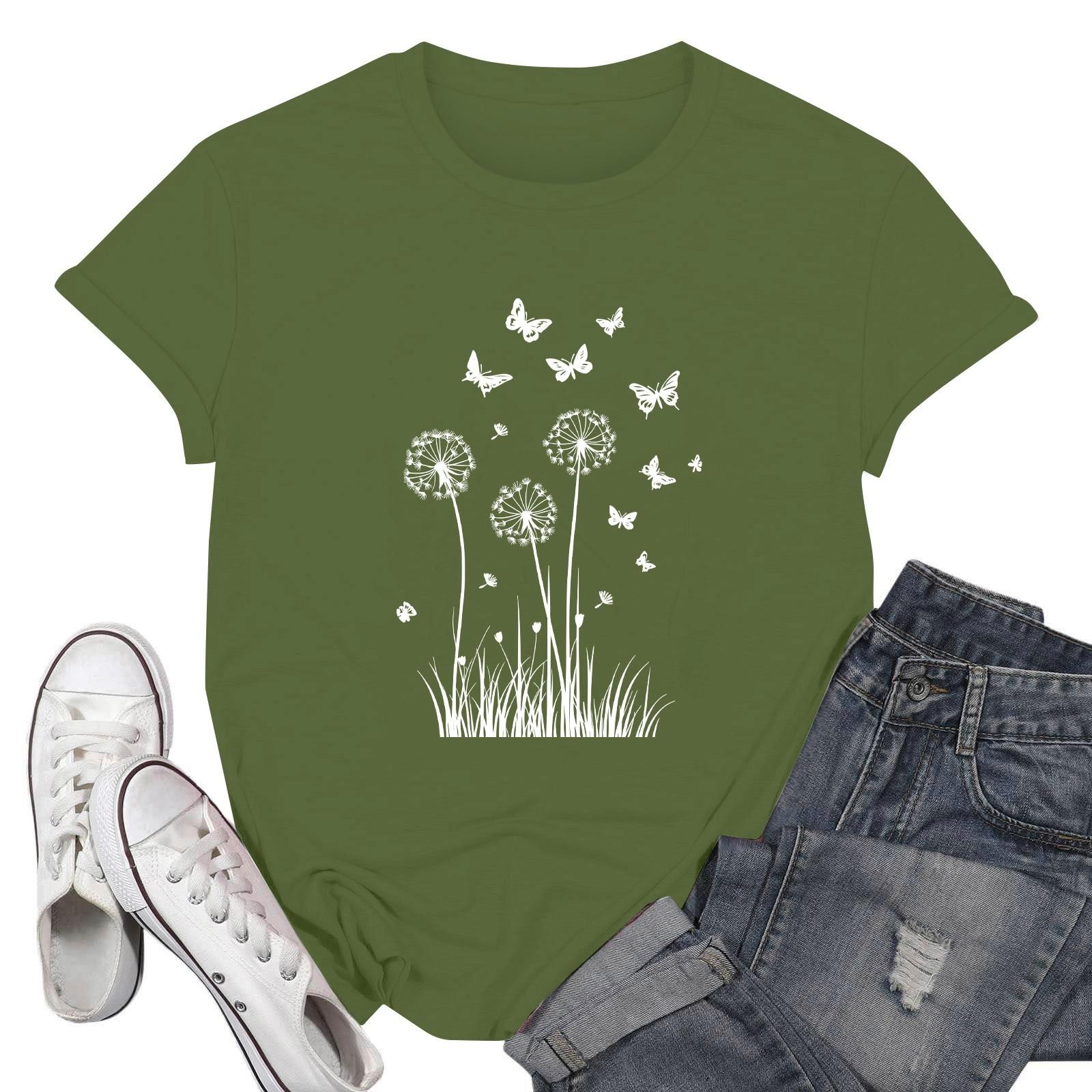 

Женские модные повседневные пуловеры с короткими рукавами и круглым вырезом с принтом L армия зеленый