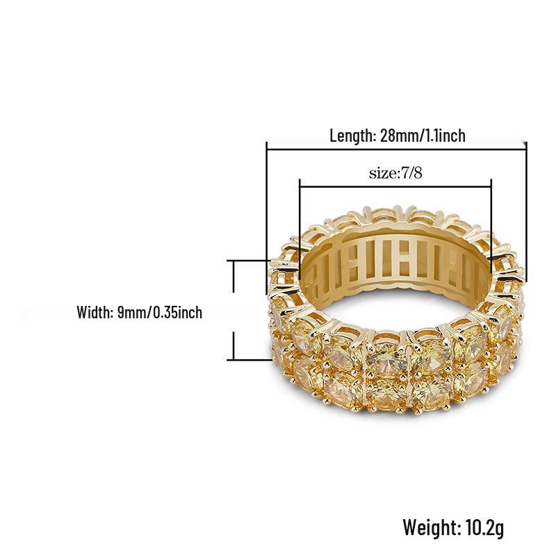 18K Gold Double Row Zircon Hip-Hop Ring - Trendy European & American Style, Full Diamond Men's Jewelry
