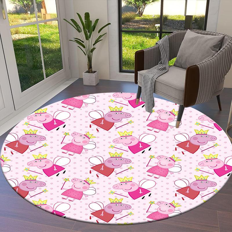 1pc Peppa Pig Fairy Pattern Round Carpet, Made of Polyester,Perfect for Decorating Office Chairs, Living Rooms,fplt192