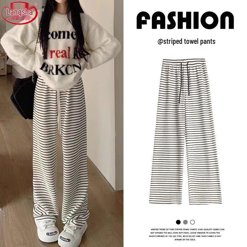 

Langsha Women s High-Waist Striped Wide-Leg Pants L