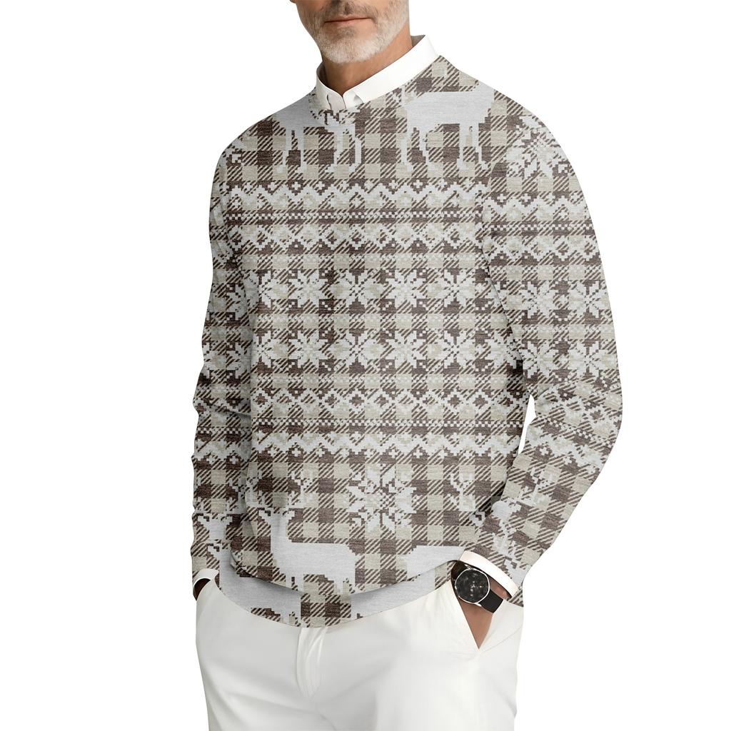 Pánská tištěná mikina s kulatým výstřihem, dlouhým rukávem a žebrovaným úpletem