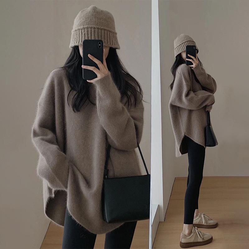 Autumn Winter Round Neck Knit Sweater Loose Lazy Style Design Niche Soft Versatile Pullover Women