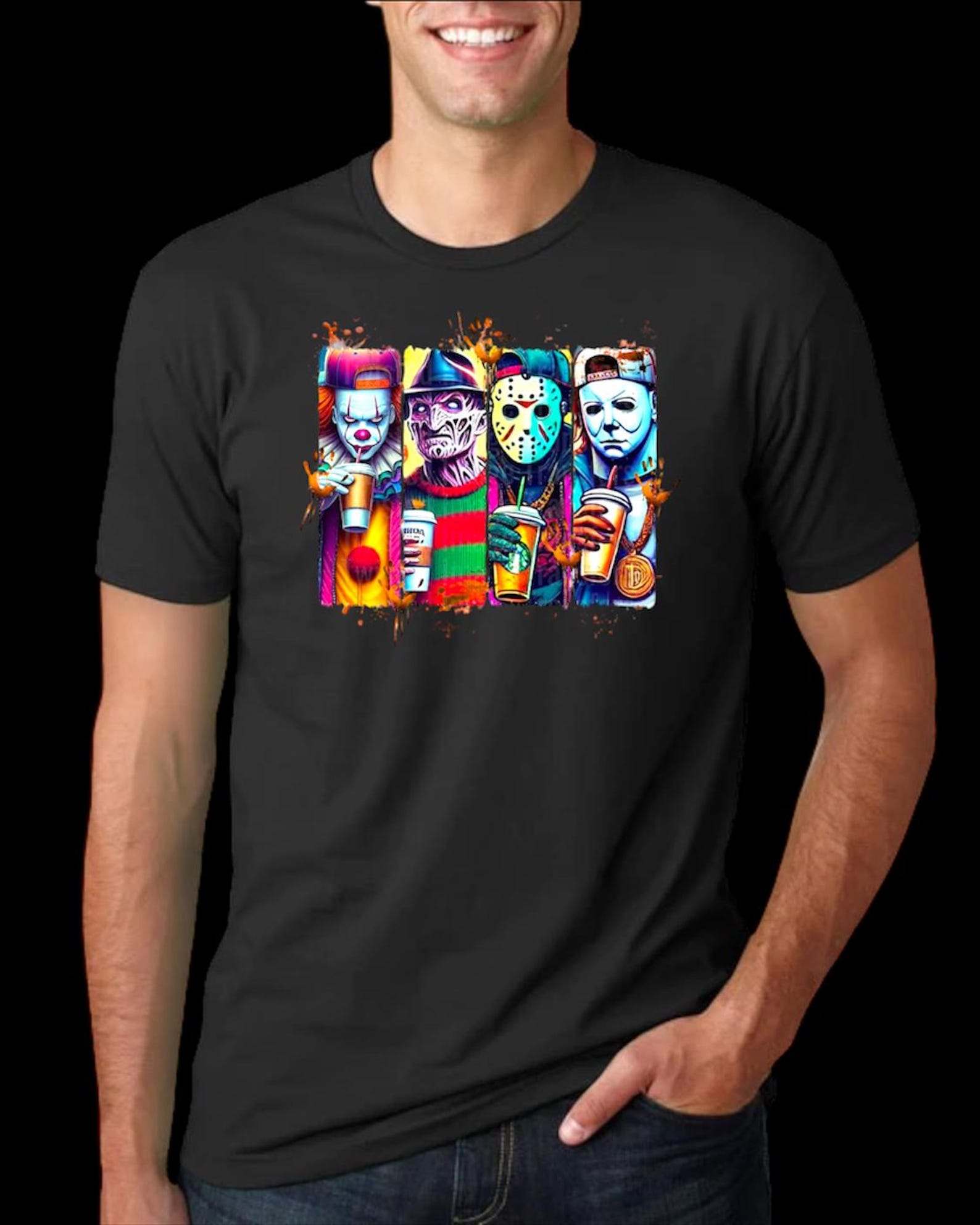 Horror Legends Chill Squad T shirt – Pennywise, Freddy, Jason & Michael XL